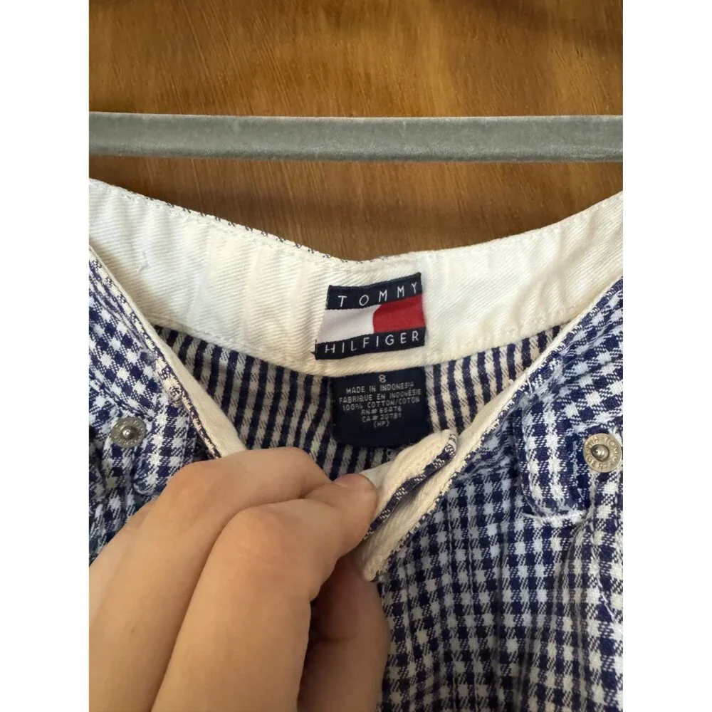 Vintage Glen Check Tommy Hilfiger Blue Checkered Size 8 Mom Jean Straight Leg